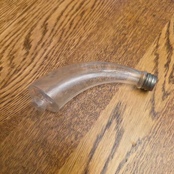 Unbranded Other - Antique Clear Glass Powder Horn Flask Scent Bottle Curved Candy Container Lid